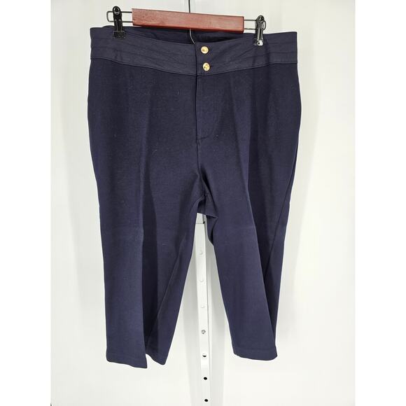 Lauren by Ralph Lauren Women's Navy Double Button Closer Cotton Pant Size 1X - Picture 1 of 5